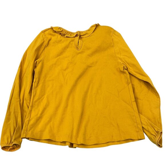 Girls Mustard Yellow Long Sleeve Top With Ruffle Neck & Bow Accent By Petit Bate - Picture 2 of 4